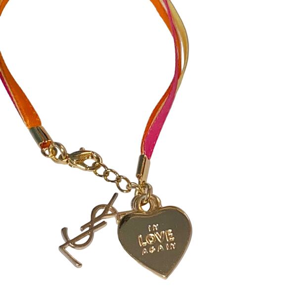 M VTG YSL Yves Saint Laurent In Love Again Gold Heart Logo Charm Ribbon Bracelet - Picture 14 of 16